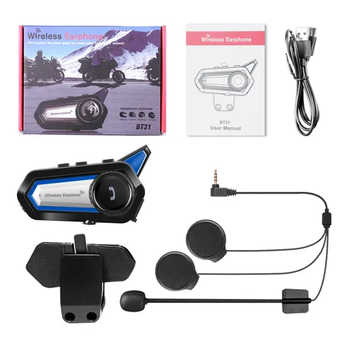 Motorcycle Bluetooth Helmet Headset 1000 mAh Battery Waterproof Cycling Noise Reduction Earphone With Flashlight FM Radio