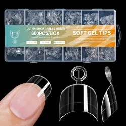 Ultra Short French Press-On Acrylic Nails - 600pcs, Almond & Square Traceless Tips for Salon & DIY Manicures (600pcs 02)