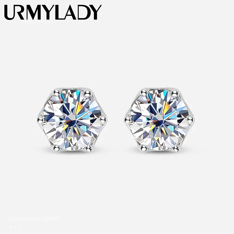 

URMYLADY 1CT D Color Moissanite Earring S925 Sterling Sliver Plated with 18k White Gold Earrings for Women Wedding Fine Jewelry