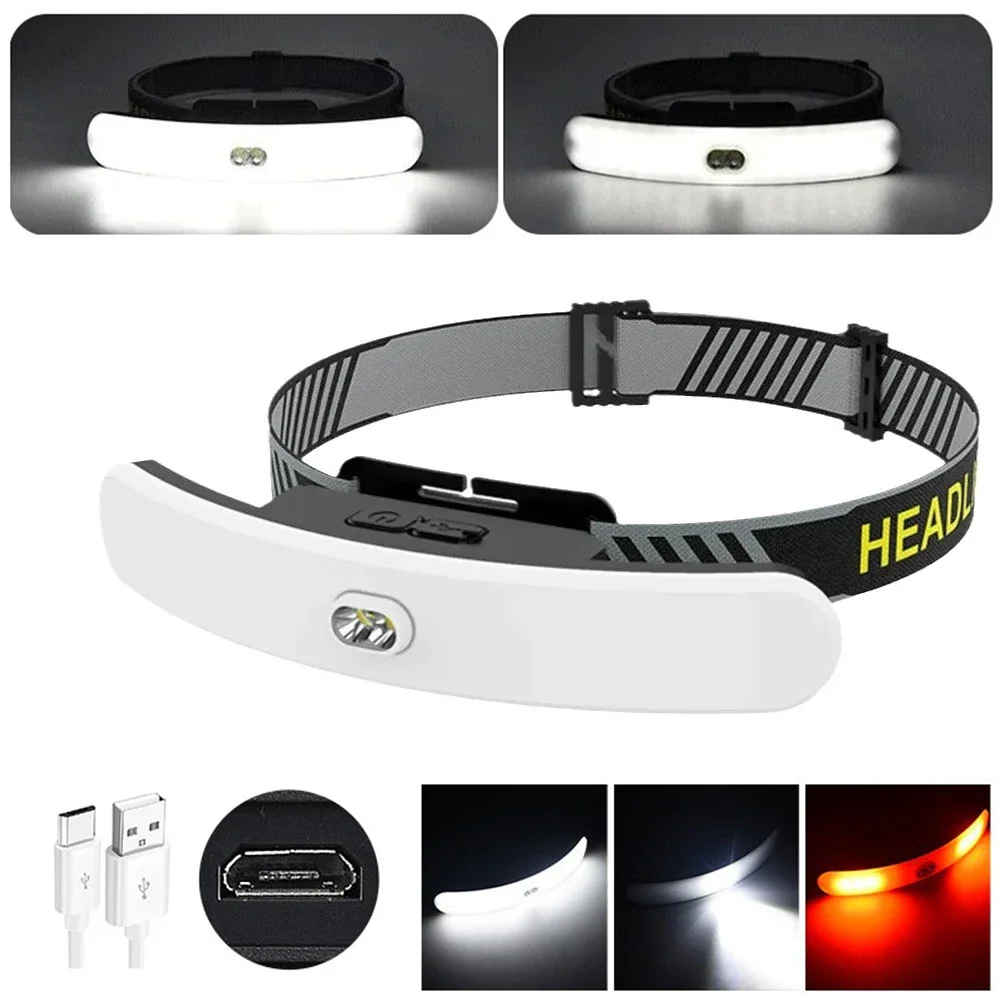 1Pc Portable Wide Beam 42LED Headlamp USB Rechargeable COB LED Head Flashlight Lightweight Waterproof Running LED Headlight