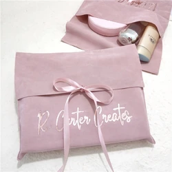 Custom Logo Large Velvet Travel Makeup Bag Double-sided Velvet Envelope Jewelry Packaging Pouch With Bow-knot dust cover bag
