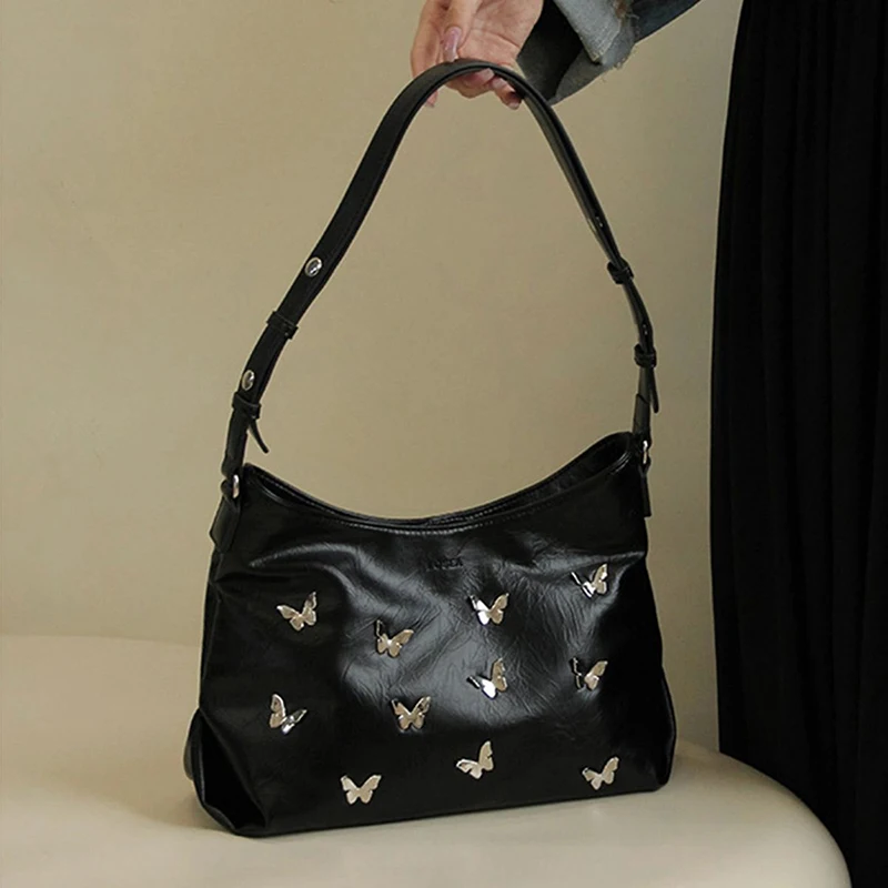 

Лидер продаж, крутые мотоциклетные сумки для девушек, женские металлические украшения в виде бабочки, мягкие женские Сумки из искусственной кожи