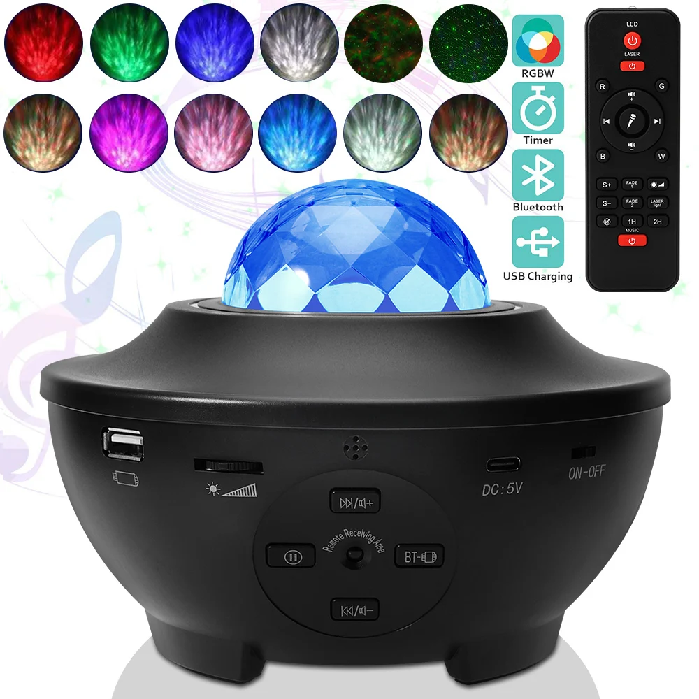 Soundactivated Led Starry Water Wave Music Projector Light Bluetooth