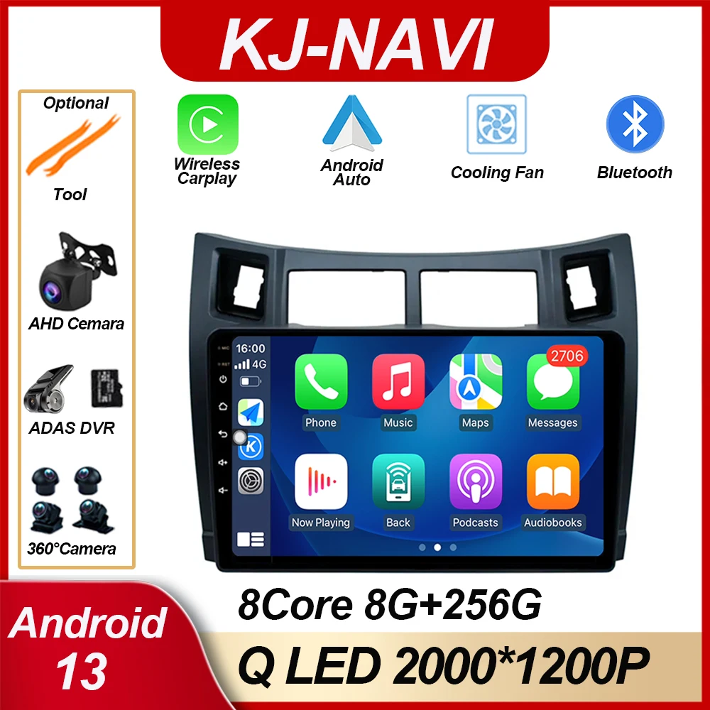 

Android 13 For Toyota Yaris 2005-2012 9" Wifi 4G GPS Internet Carplay Vehicle Camera Multimedia Player Parking Sensor Bluetooth