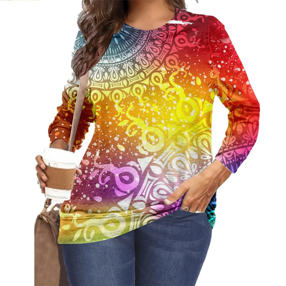 

Spring Bohemian Shirt Women Autumn Fashion Floral Print T Shirt Casual O-Neck Street Tops Long Sleeve Harajuku Oversize Clothes