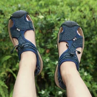 Sandales d'été en cuir véritable pour hommes, chaussures de plage d'extérieur confortables, grande taille, style décontracté romain 3
