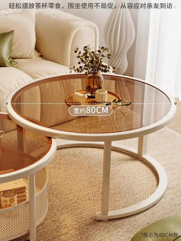 Small Apartment Cream Style Changhong Glass Movable Sofa Side Table Coffee Table Combination Creative Corner