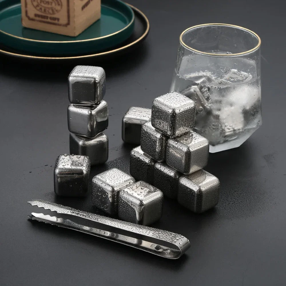 4/6/8 Pcs Reusable Ice Cubes Stainless Steel Chilling Stones for Whiskey Wine Keep Cold Longer Ice Cubes Wine Cooling Bar Tool