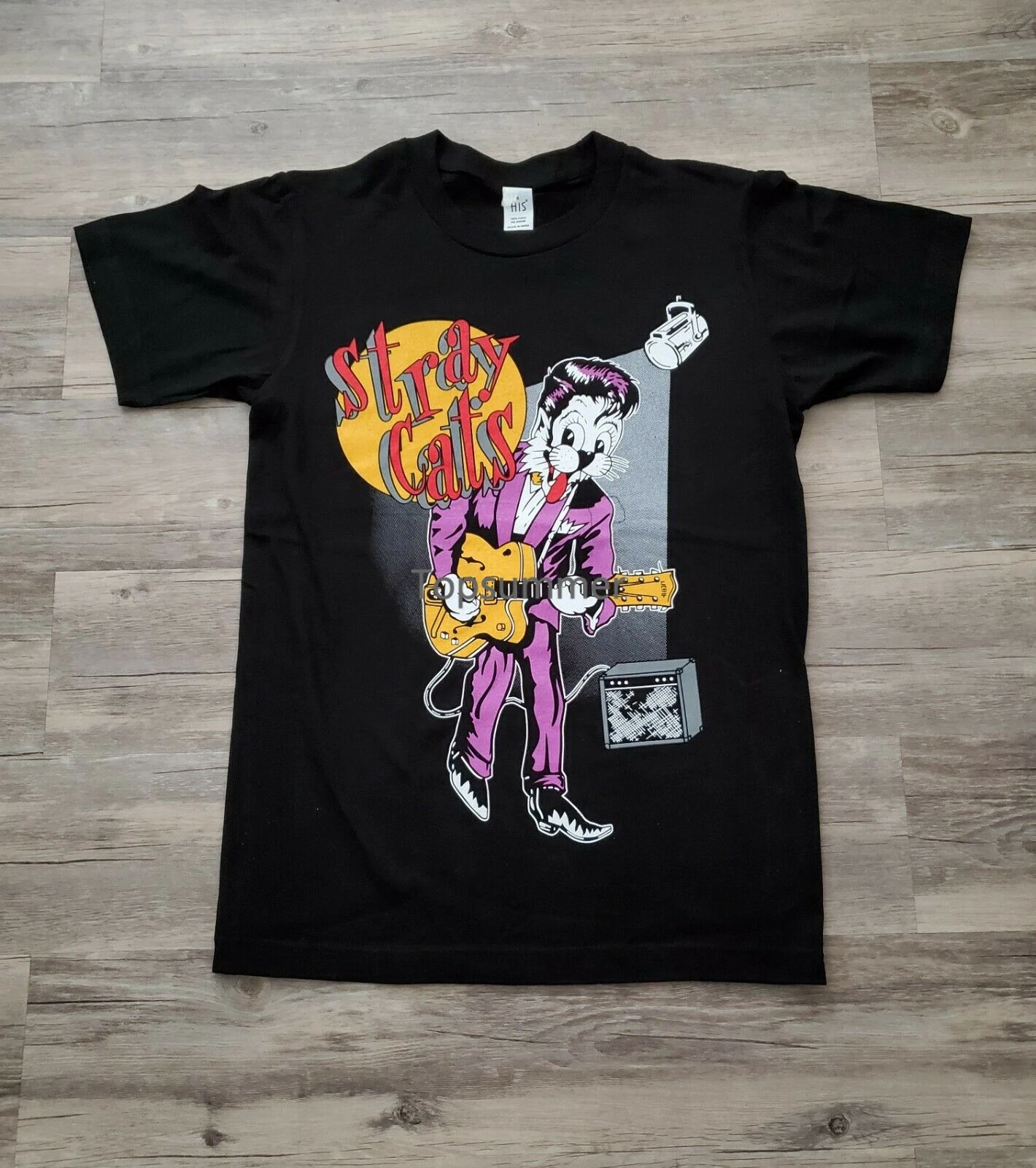 New Stray Cats Purple Suit Cat Playing Guitar T Shirt