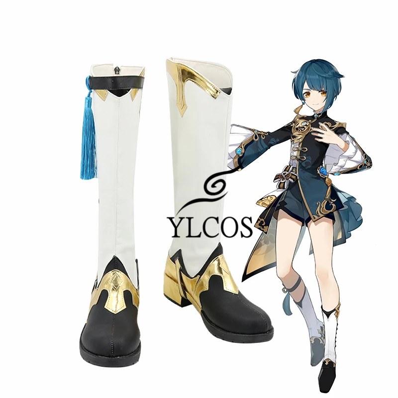 

Game Xingqiu Cosplay Shoes Halloween Party Fancy Leather Boots Custom Made