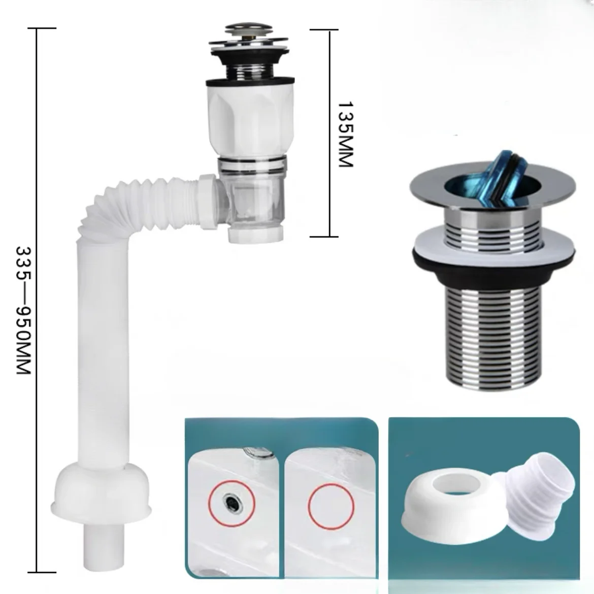 Flip Top Anti-Odor Drain Pipe Set Kitchen Sink Drain Retractable Deodorizing Filter Flexible Downspout Bathroom Anti Clogging 2
