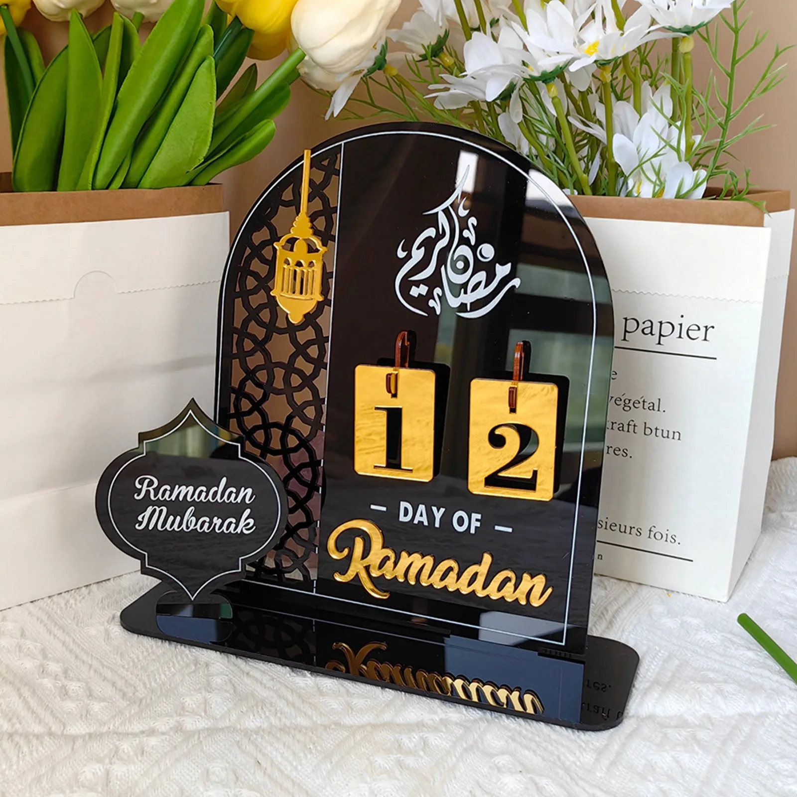 

DIY Countdown Calendar Gift Home Ornaments Ramadan Eid Gift Black Acrylic Table Holiday Yard Decorations Outdoor Statues