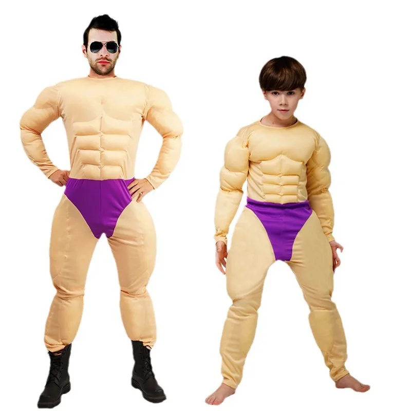 Halloween Cosplay Cross-border Fake Abdominal Muscle T-shirt Party Wear Adult Children Muscle Wear Muscular Man T-shirt