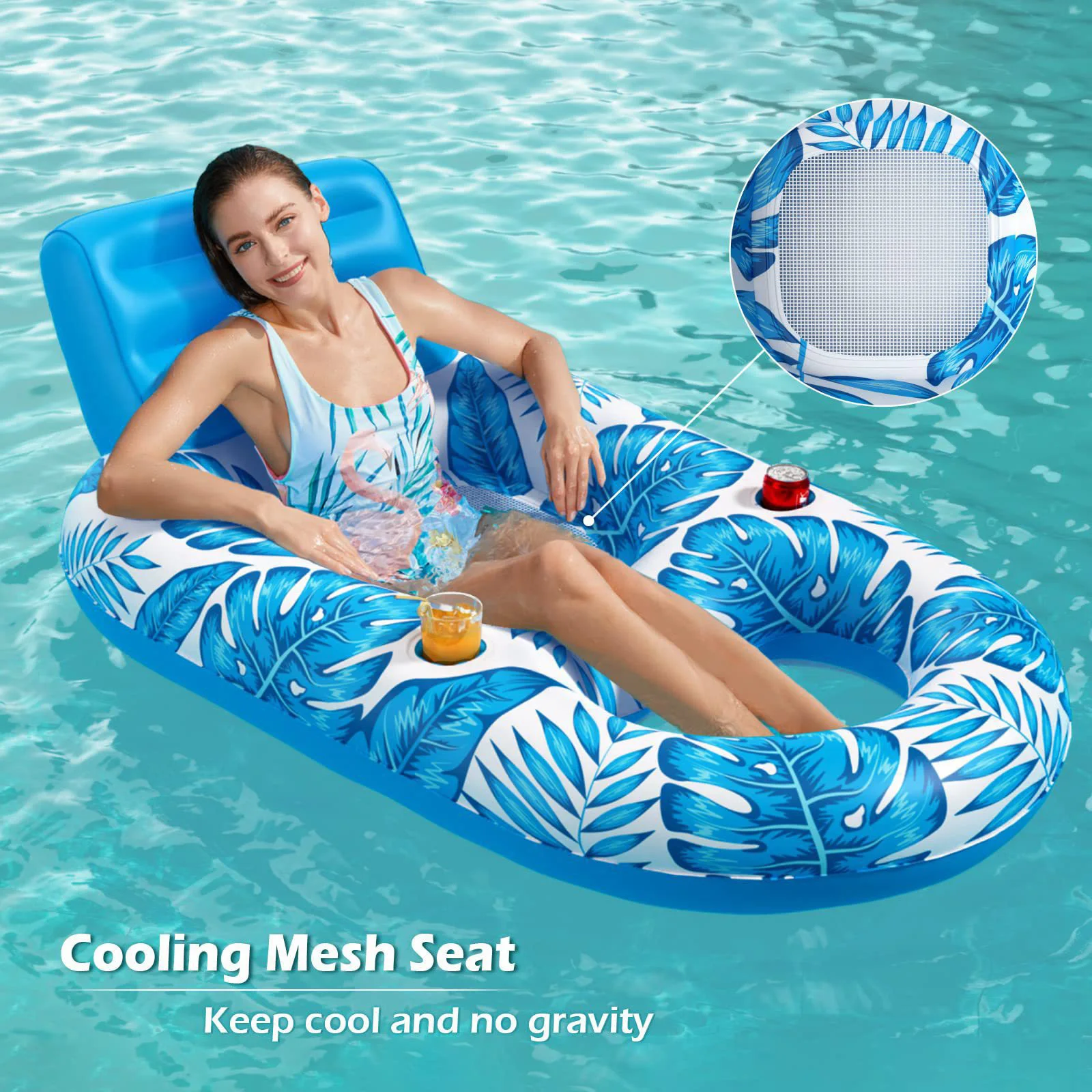 Pool Floating Chair Inflatable Pool Floating Backrest Chairs Multifunctional Water Sports Floating Seat Foldable Durable Adults for Beach Pool Party
