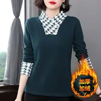 2023 Autumn/Winter New Half High Collar Long Sleeve Bottom Shirt Splicing Office Lady Casual Comfortable Leisure Button Shirt 1