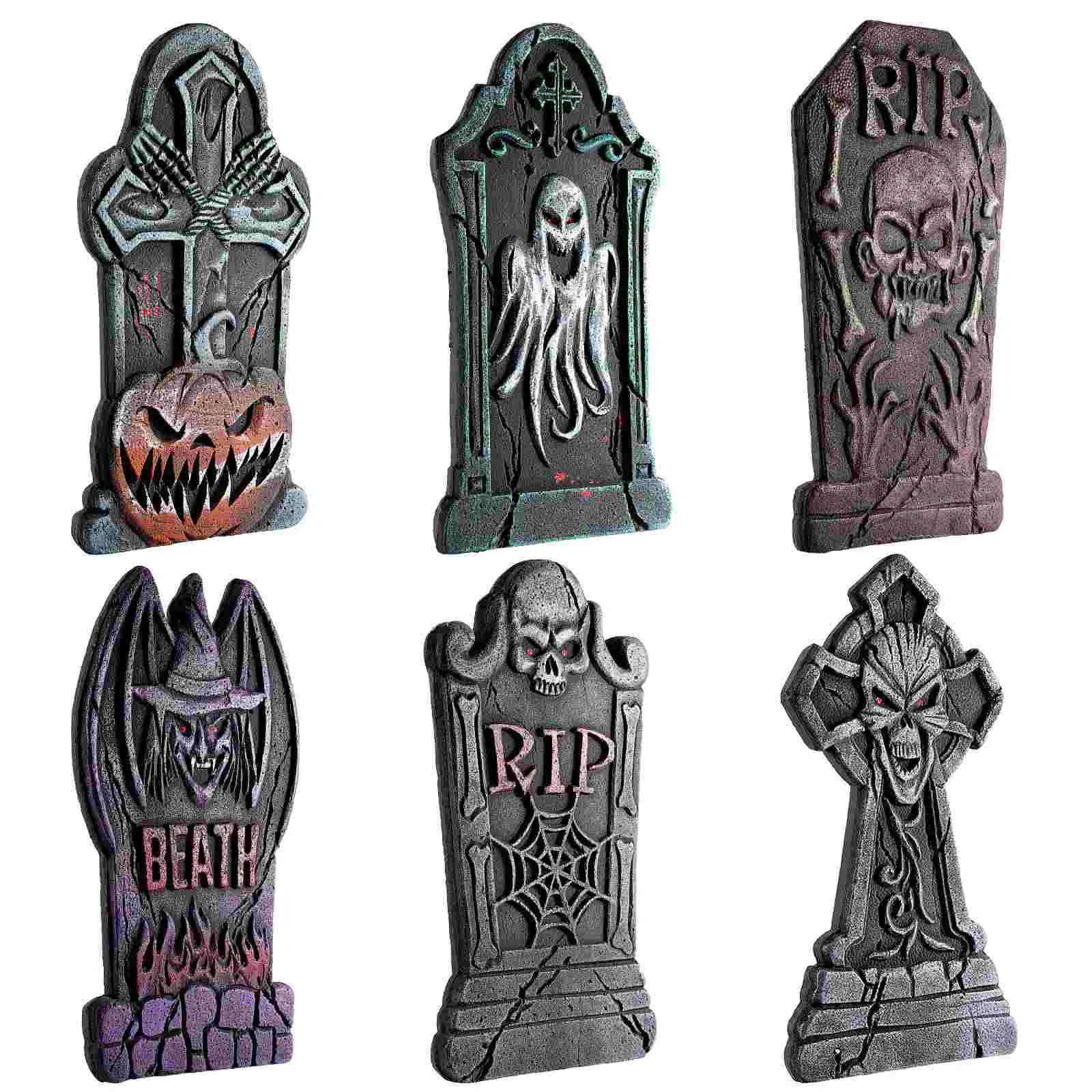 

Halloween Graveyard Tombstone Headstones with Different Styles Metal Stakes for Halloween Cemetery Yard Indoor Outdoor