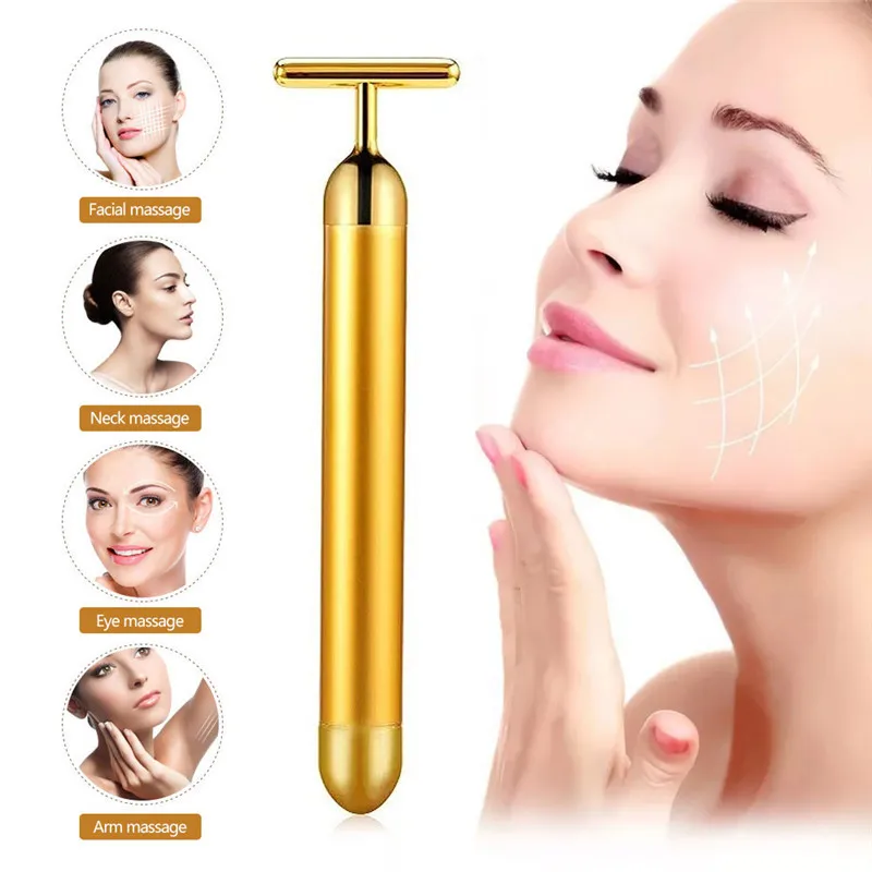 Facial Massager 24k Gold Facial Slimming Face Beauty Bar Pulse Firming Facial Roller Massager Lift Skin Tightening Wrinkle Vibrating Tool