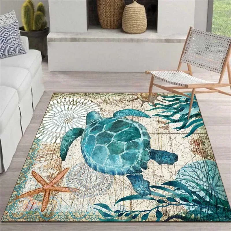 3D Sea Turtle Carpet for Living Room Home Decor Sofa Table Large Area Rugs Bedroom Anti-slip Floor Mat Bath Entrance Doormat