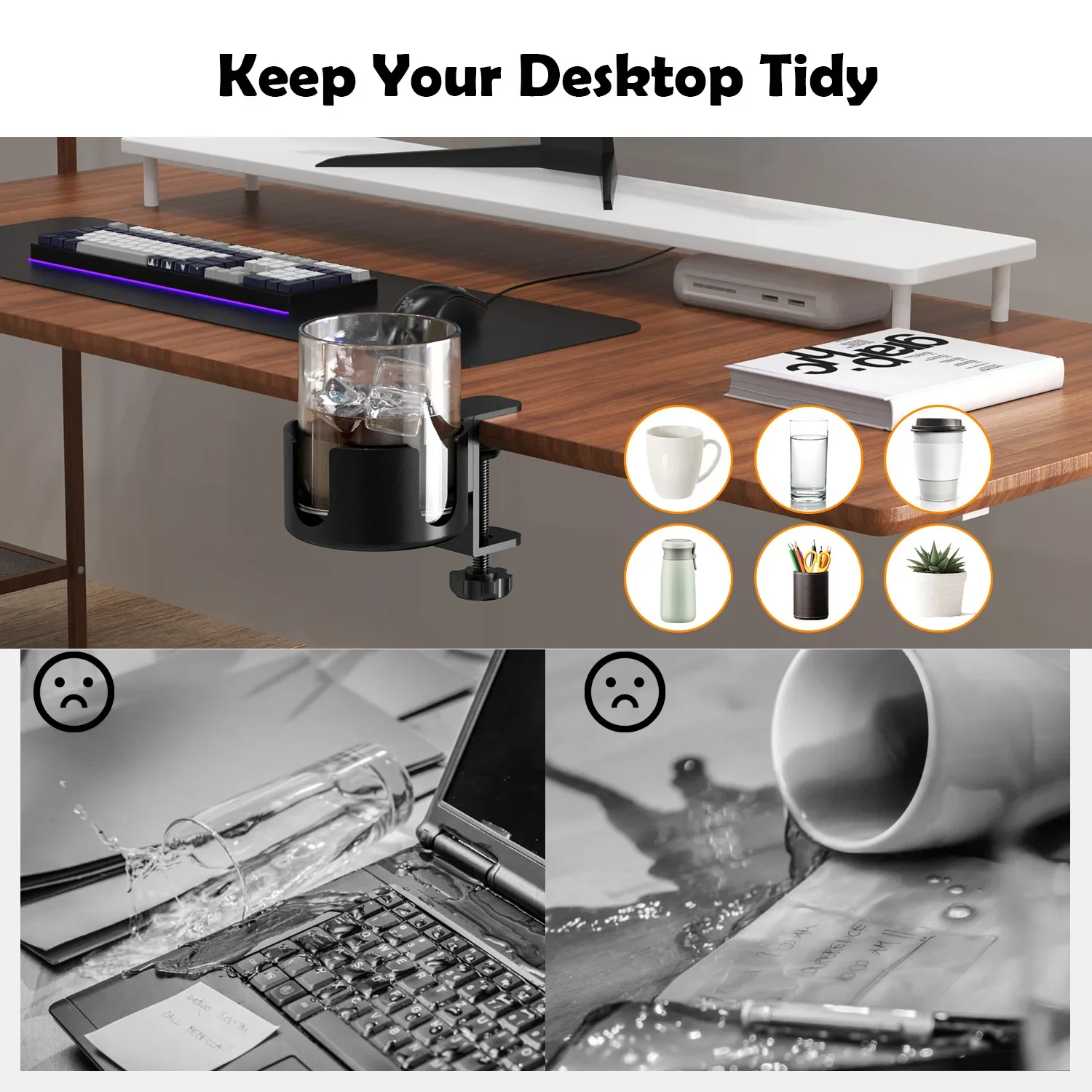 Desk Cup Holder Universal Adjustable Arm Clamp Stand For Coffee Mugs Water Bottles cup storage holder bottle drainer holder