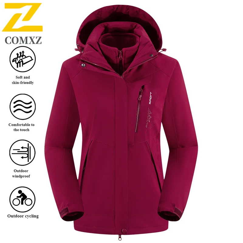 EIAO Winter 3-in-1 Windbreaker Men Women Customizable Fleece-Lined Hooded Jacket  Waterproof Windproof Breathable Hiking Camping