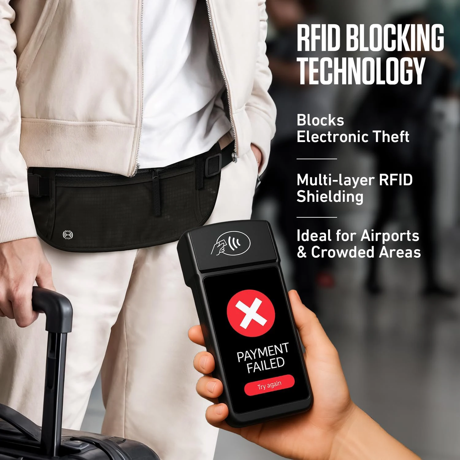 Cintura per soldi da viaggio: porta passaporto sottile con blocco RFID, custodia da viaggio per proteggere contanti, carte di credito e documenti di viaggio - immagine 2