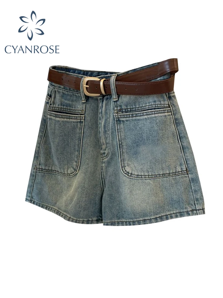 

Женские джинсовые мини-шорты с высокой талией, синие джинсовые шорты, винтажная уличная одежда в Корейском стиле, короткие ковбойские брюки, одежда в стиле эмо 1920-х, 2000