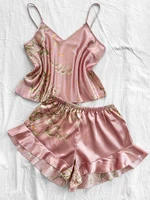 2-piece V-neck random print sexy casual shorts Pajama Set  Women's Sleepwear Loungewear - Image 2