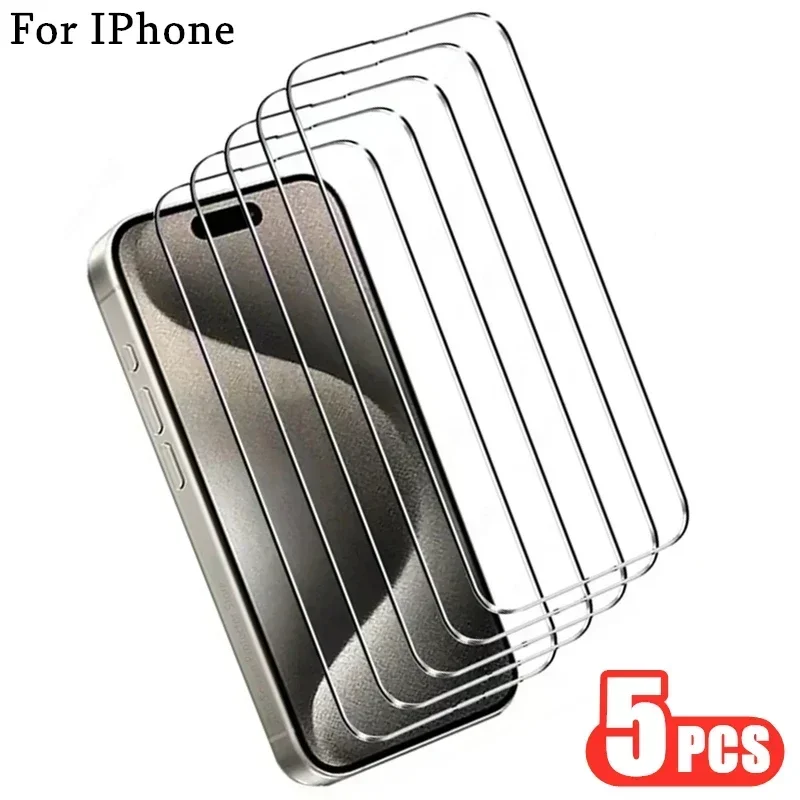 

5Pcs Tempered Glass for iPhone 15 14 13 12 11 Pro Max Mini Screen Protector for iPhone 15 14 Plus XR X XS MAX Protective Glass