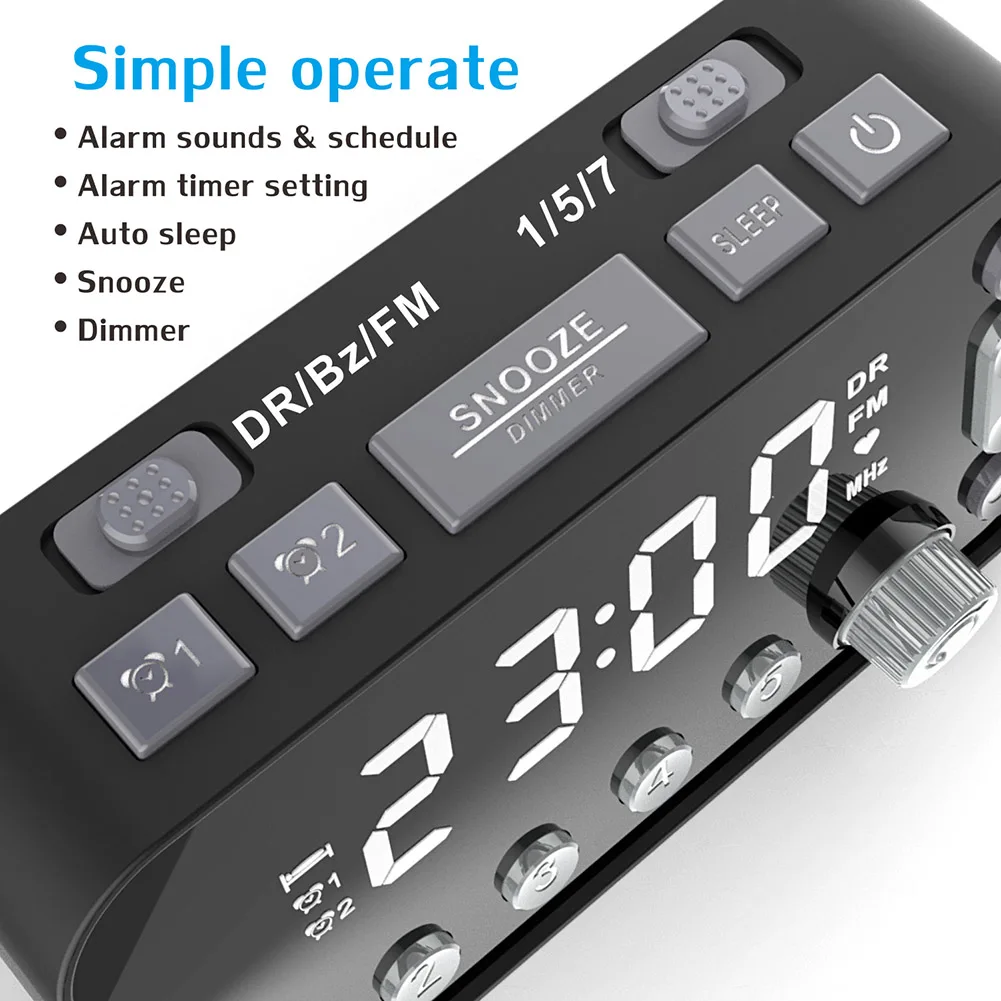 Digital Alarm Clock DAB FM Radio USB Rechargeable Backlight Adjustable Alarm Volume Alarm Clock Radio with Antenna