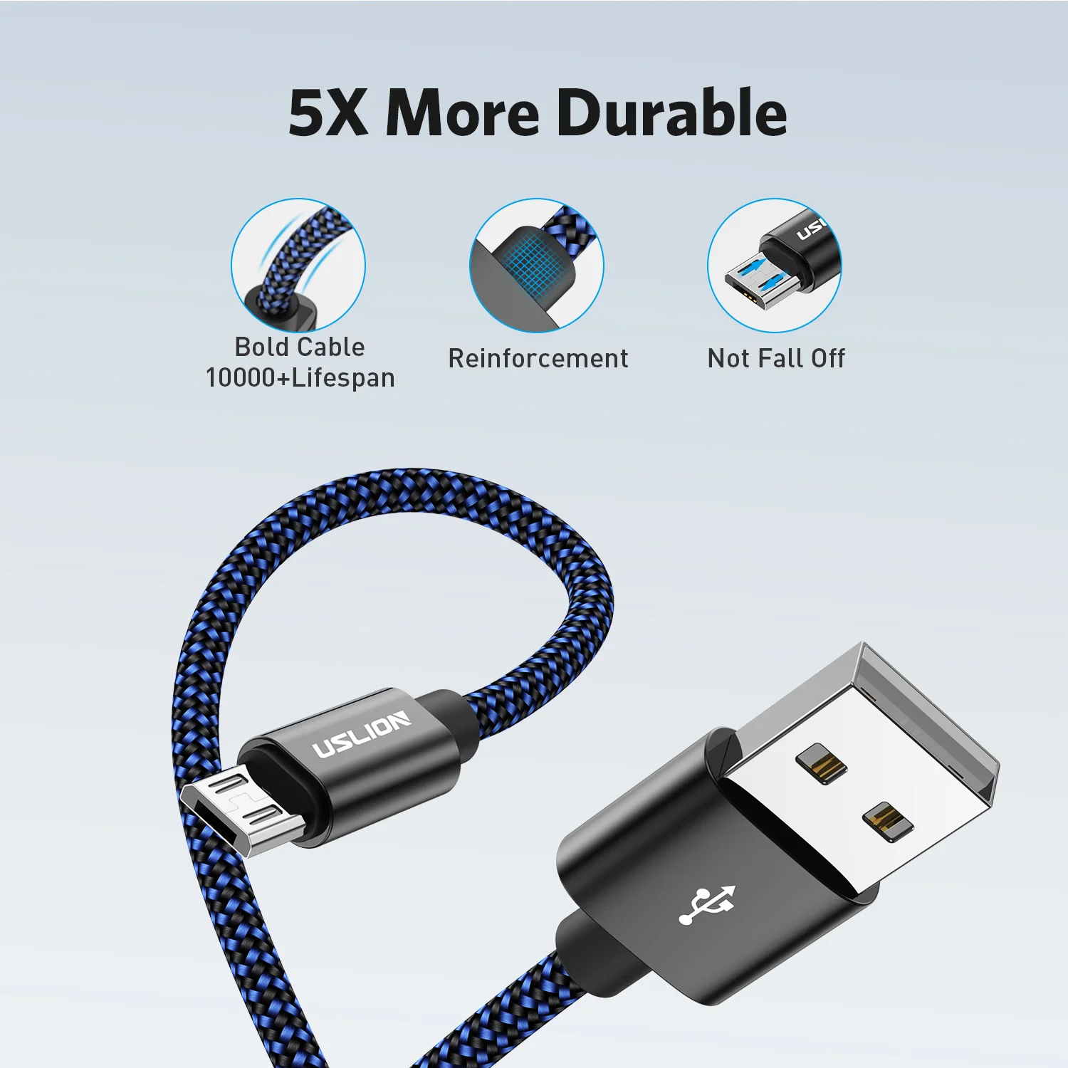 Cable Micro USB de carga rápida, Cable trenzado de nailon de dos colores, 2,4 a, Cable de datos USB para teléfono móvil Android, 0,3 M/1M/1,8 M