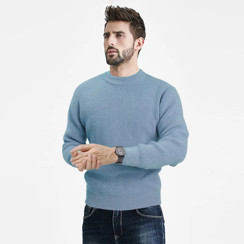 Autumn and Winter New Men's Sweater Round Neck Pullover Solid Color Casual Fashion Knitted Sweater