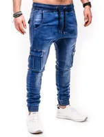 High Quality Solid Pocket Jeans Mens Denim Cotton Pants Causal Vintage Cargo Pants Drawstring Stretchy Pencil Jeans Male 1