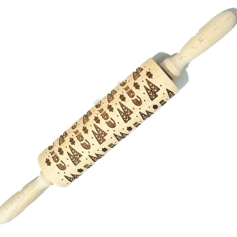 thumbnail image 1 of Rodillo con estampado de alces navideños, rodillo de palitos de masa para galletas con grabado láser de haya, 1 of 5