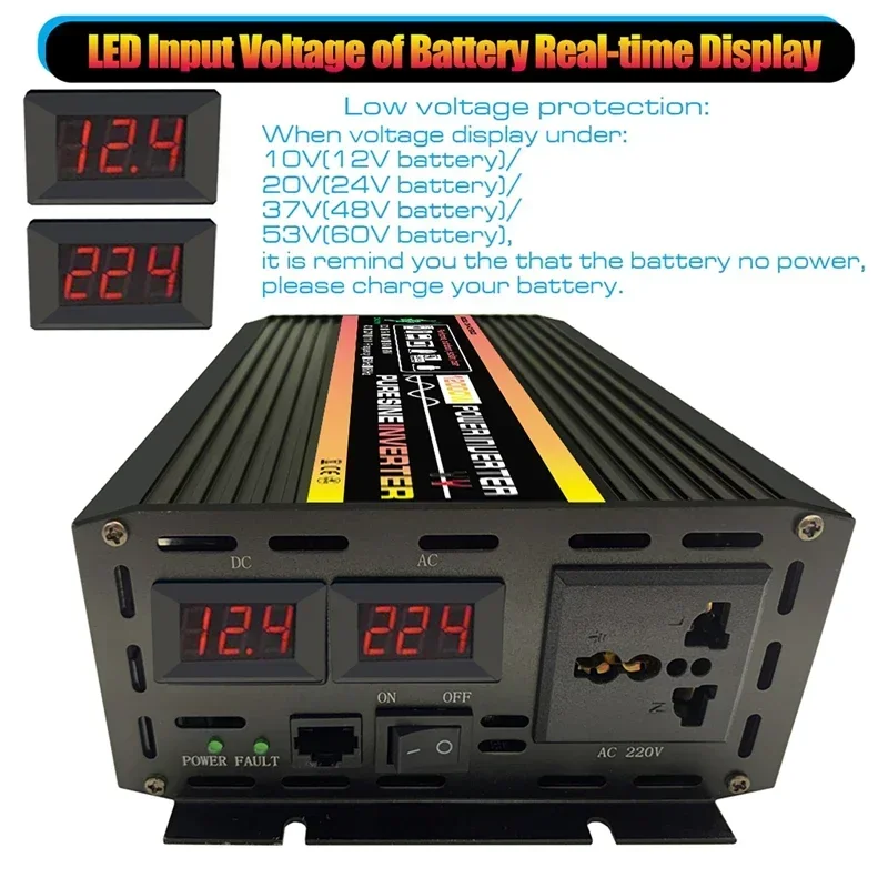12000W 10000W Pure Sine Wave Solar Inverter 12V 24V TO 220V Voltage Converter Power Transformer Power Inverter for Car Home