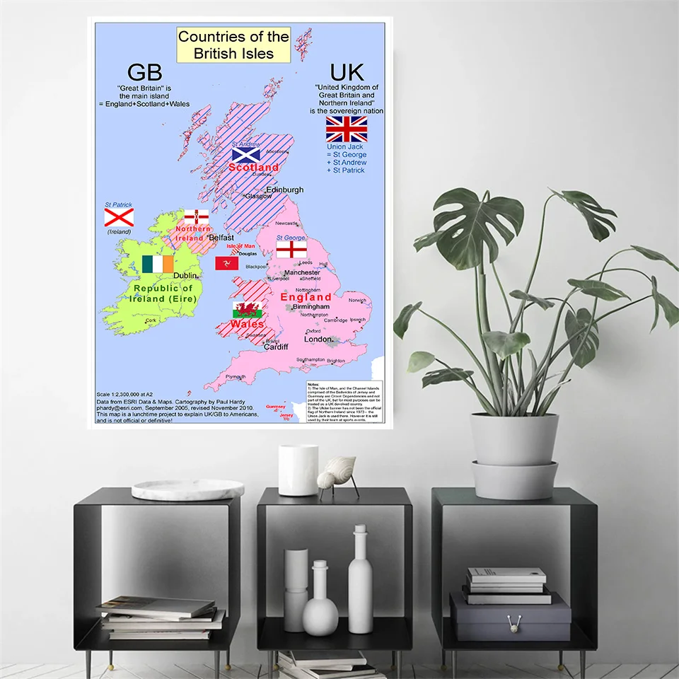100*150 Cm The United Kingdom Map Art Poster Non-woven Canvas Painting Wall Sticker Card Home Decoration School Supplies
