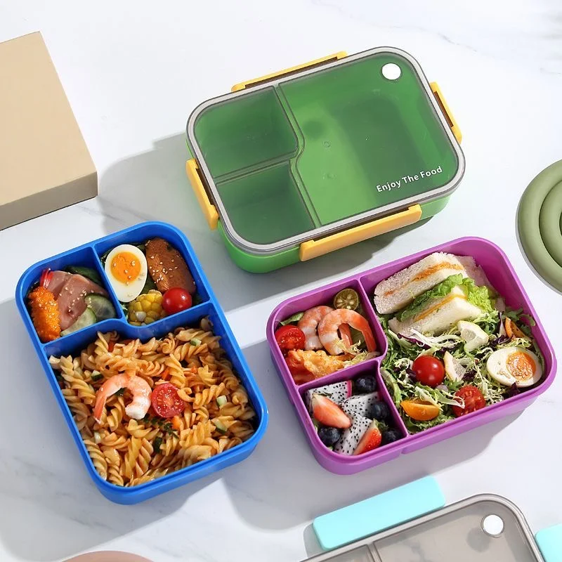 1개 일본식 3칸 누수 방지 도시락통(식기 포함), 학교, 사무실 및 여행에 적합