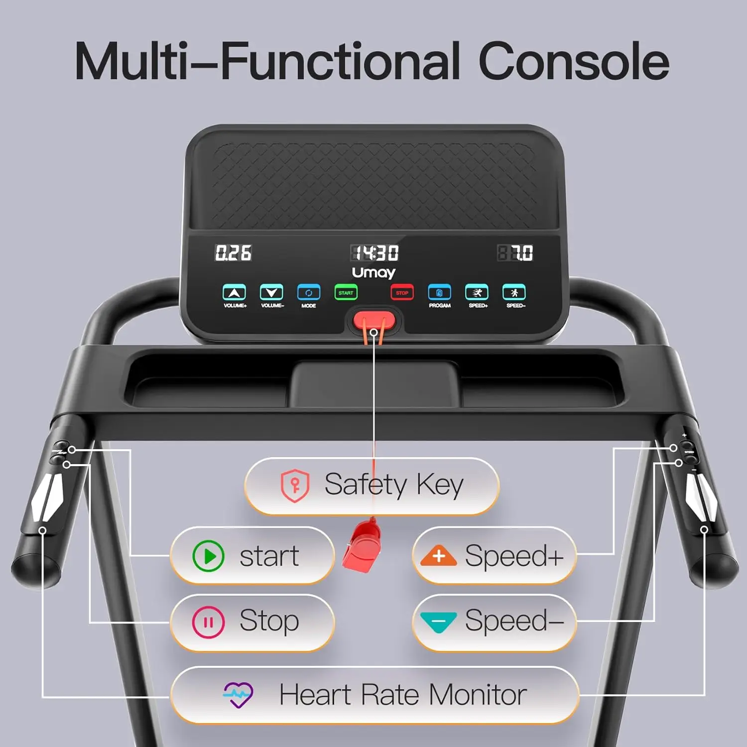 Foldable Treadmills for Home, Quiet Folding Treadmill with Silicone Shock Absorption, 12 Preset Programs, Heart Rate Monitor