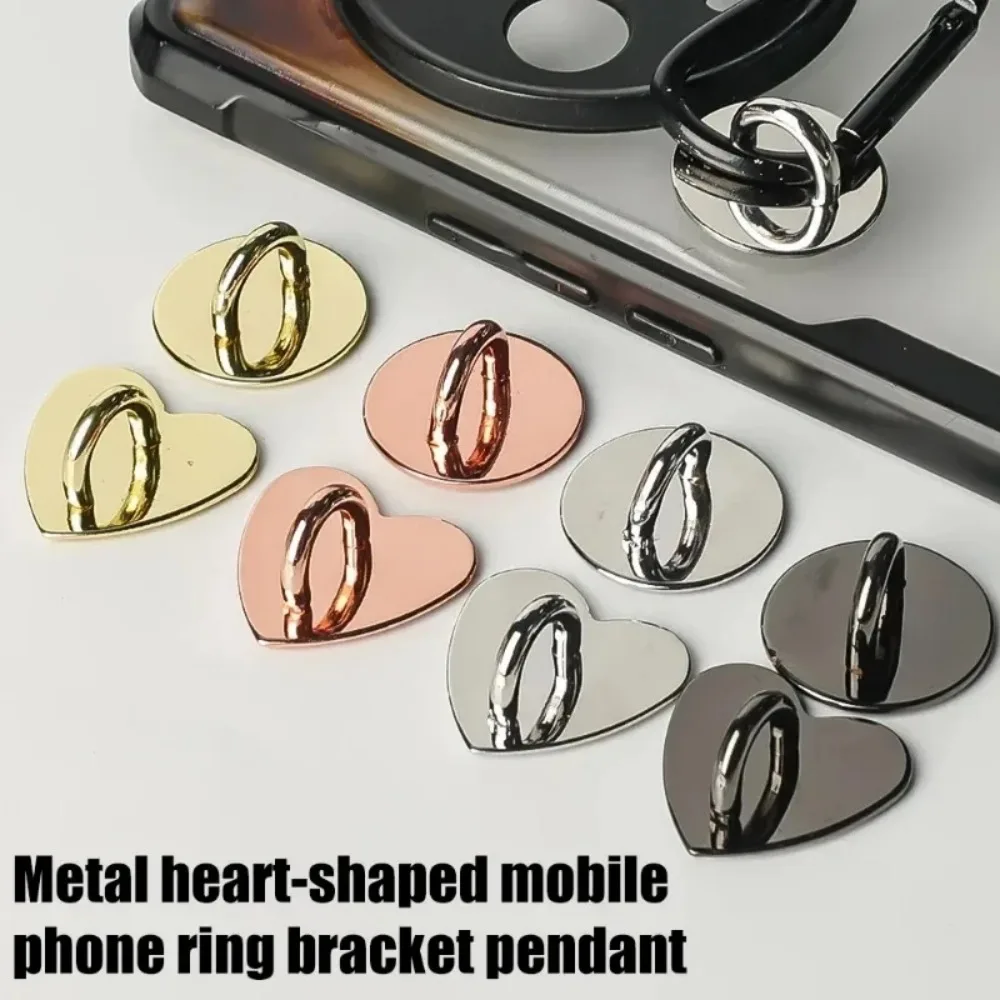 Chic Metal Heart Phone Charm Holder - Cute Self-Adhesive Accessory