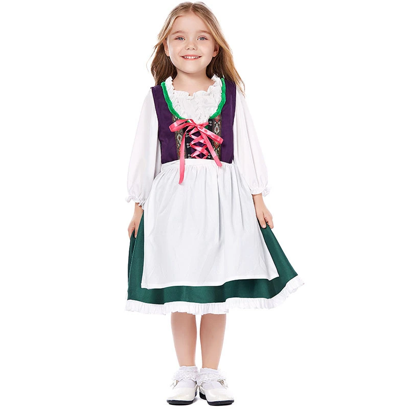 

German Bavarian Oktoberfest Child Dirndl Beer Wench Costume Kids Girl Stage Show Fancy Party Dress