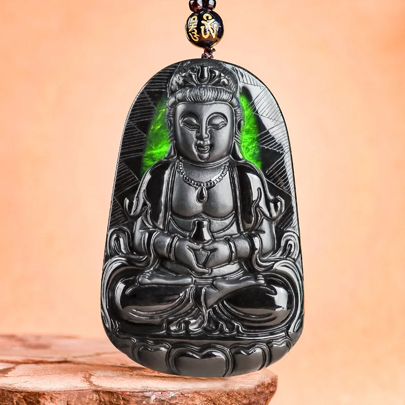 

Jia Le/ Natural Mo Cui Hand-carved Bottle Guanyin Necklace Men and Women Pendant Fashion Exquisite Jewelry Couple Gift Amulet