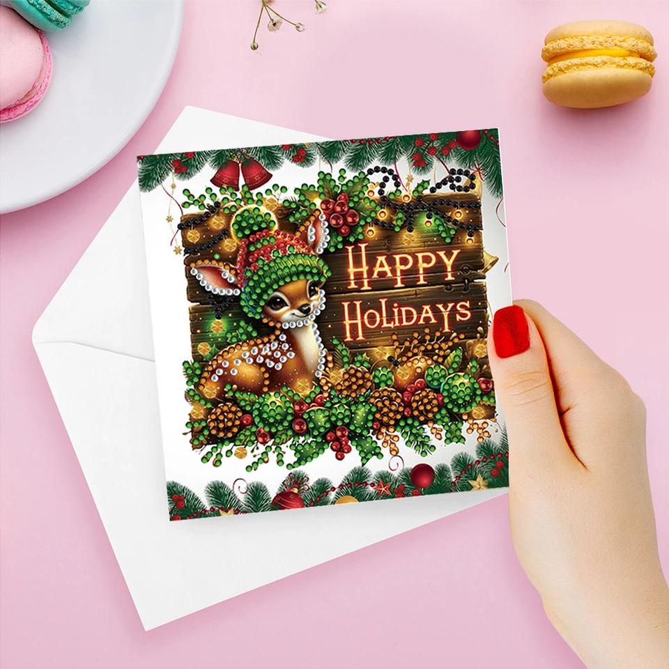 6pcs Diamond Painting Card Making Kit With Round Sparkling Synthetic Gemstones - DIY Mosaic Craft For Birthday Greeting Cards Suitable For Family, Friends, Elderly - Complete Diamond Gift Set