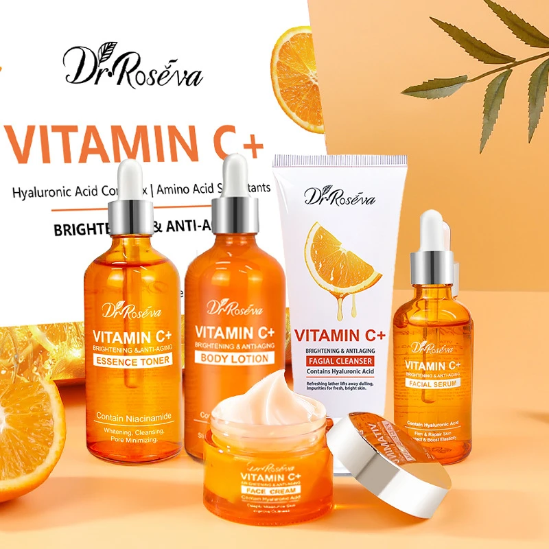 Radiant Glow Vitamin C Skincare Collection: Moisturizing Serum, Cream, Cleanser, Essence Toner, and Hydrating Body Lotion