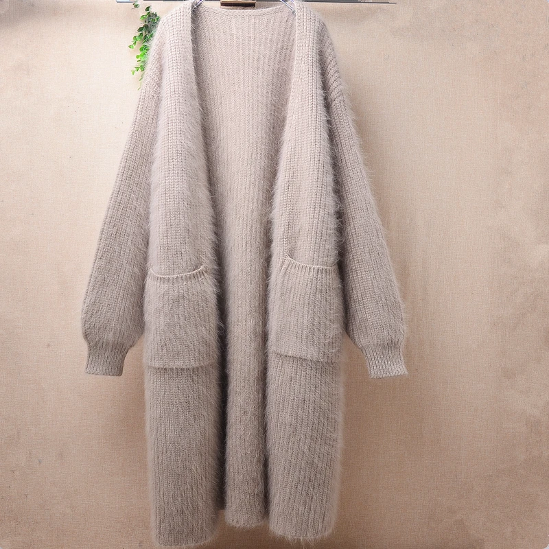 

04 Heavy Thick Female Women Fall Winter Clothing Mink Cashmere Knitted Long Sleeves Loose Long Sweater Cardigans Coat Jacket Top