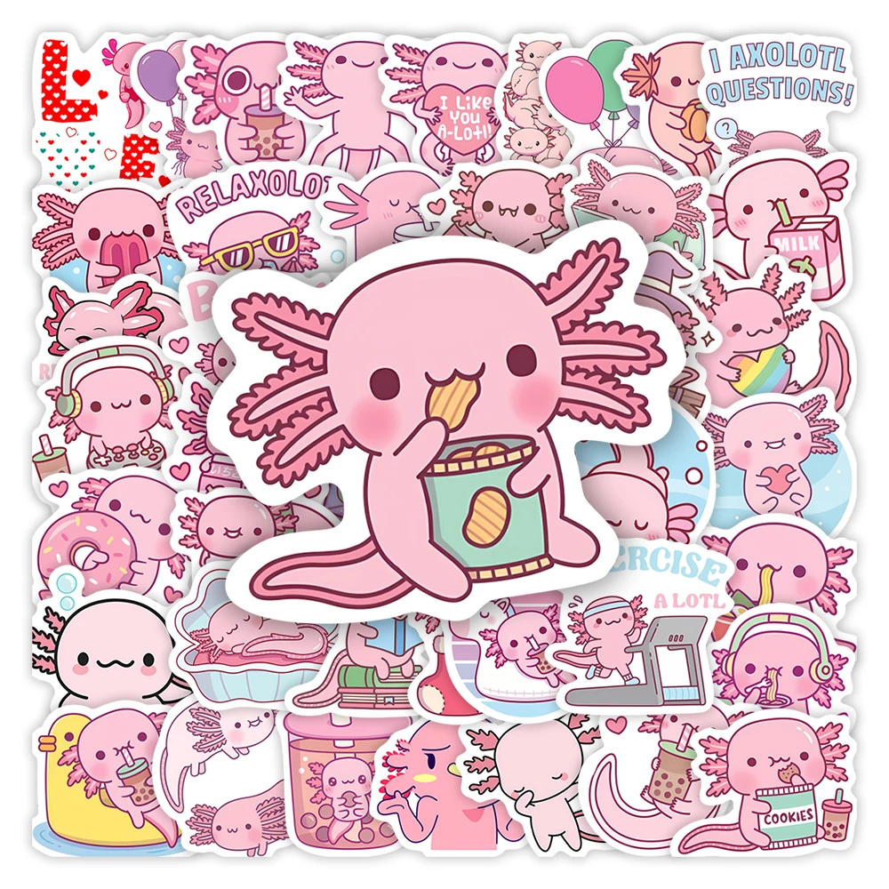 Cute Cartoon Axolotl Stickers Kawaii DIY Kids Toys Gift Decorative Decal for Laptop Phone Scrapbook Diary Luggage Waterproof