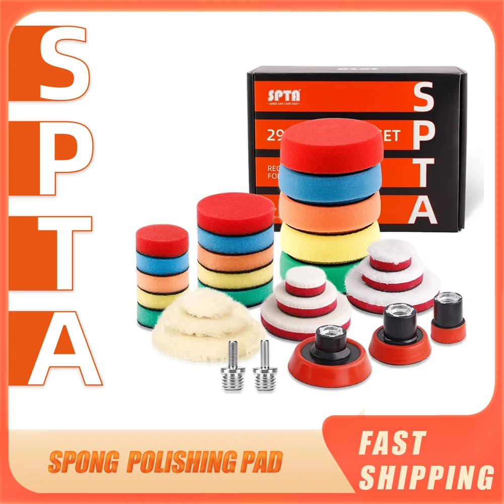 

SPTA 29Pcs 1inch/30mm 2inch/55mm 3inch/80mm Mini Buffing Polishing Pads Kit Wool Pad Waxing Sponge Car Detail Polisher Pads Tool