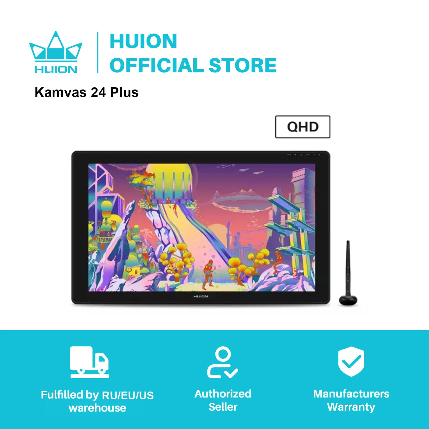 HUION-Kamvas 24 Plus 펜 디스플레이 태블릿 모니터, 23.8 인치 디지털 그래픽 드로잉 모니터, 8192 레벨 배터리 없는 펜