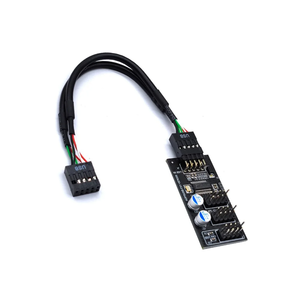 AT87-9Pin USB Hub Connector USB Splitter 1 to 3 USB2.0 9Pin Header Board Cable for Water Cooling for RGB LED Fan Speed Test