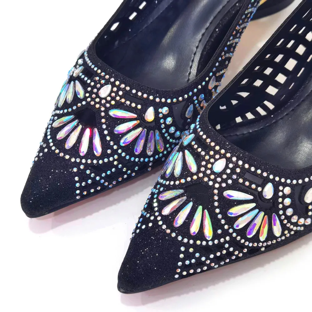 2025 Italian Design Slope Heel Sequin Stripe Rhinestone Summer Women's Sandals Party Fashion Elegant Ladies Shoes and Bag Set 4
