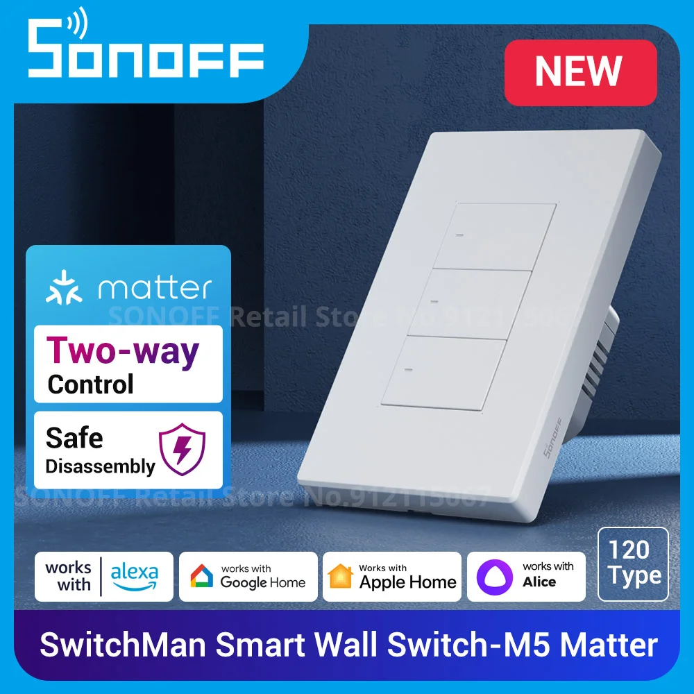 

SONOFF Matter SwitchMan Smart Wall Switch M5 120 eWeLink-Remote Two-way Control for Smart Home with Alexa Google Apple Home