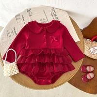 2025 Newborn Baby Girls Double Layers Lace Romper Cozy Christmas Red Clothes Tulle Baby Tutu Romper Dress Toddler Girls Clothing